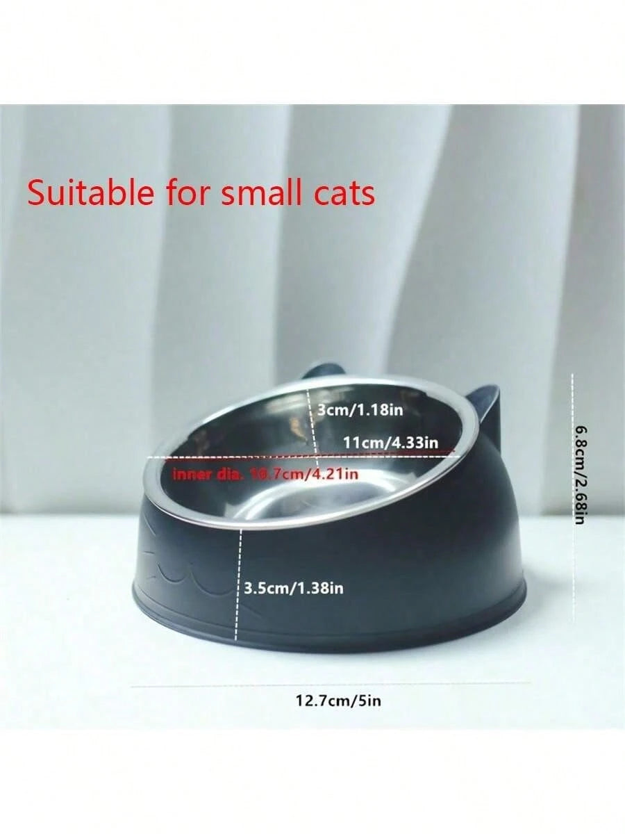 Elevated Stainless Steel Cat Bowl – 2‑in‑1 Inclined Food & Water Dish with Cute Ear Stand