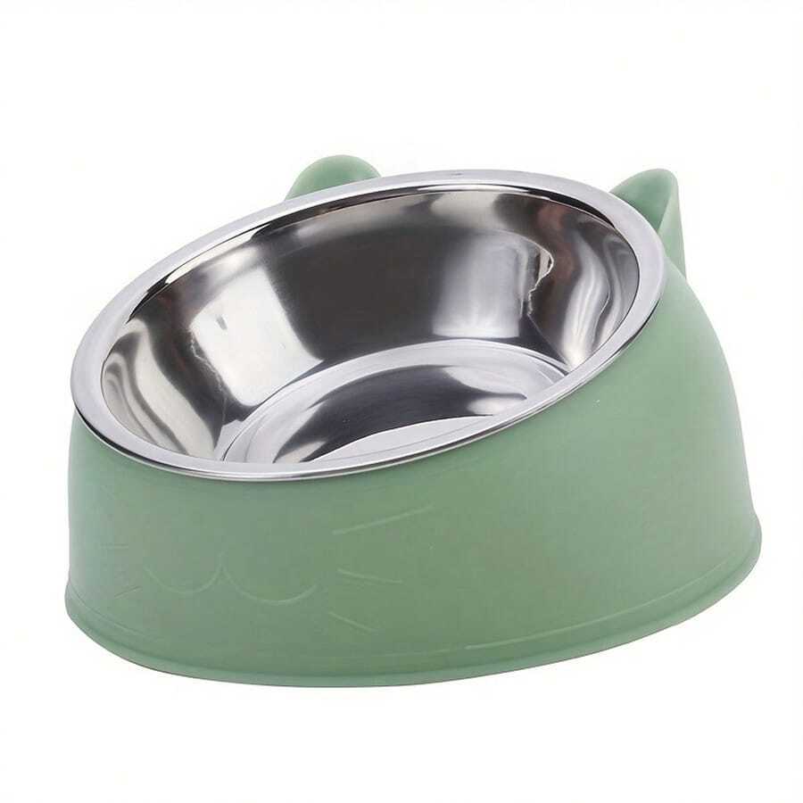 Elevated Stainless Steel Cat Bowl – 2‑in‑1 Inclined Food & Water Dish with Cute Ear Stand