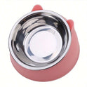 Elevated Stainless Steel Cat Bowl – 2‑in‑1 Inclined Food & Water Dish with Cute Ear Stand