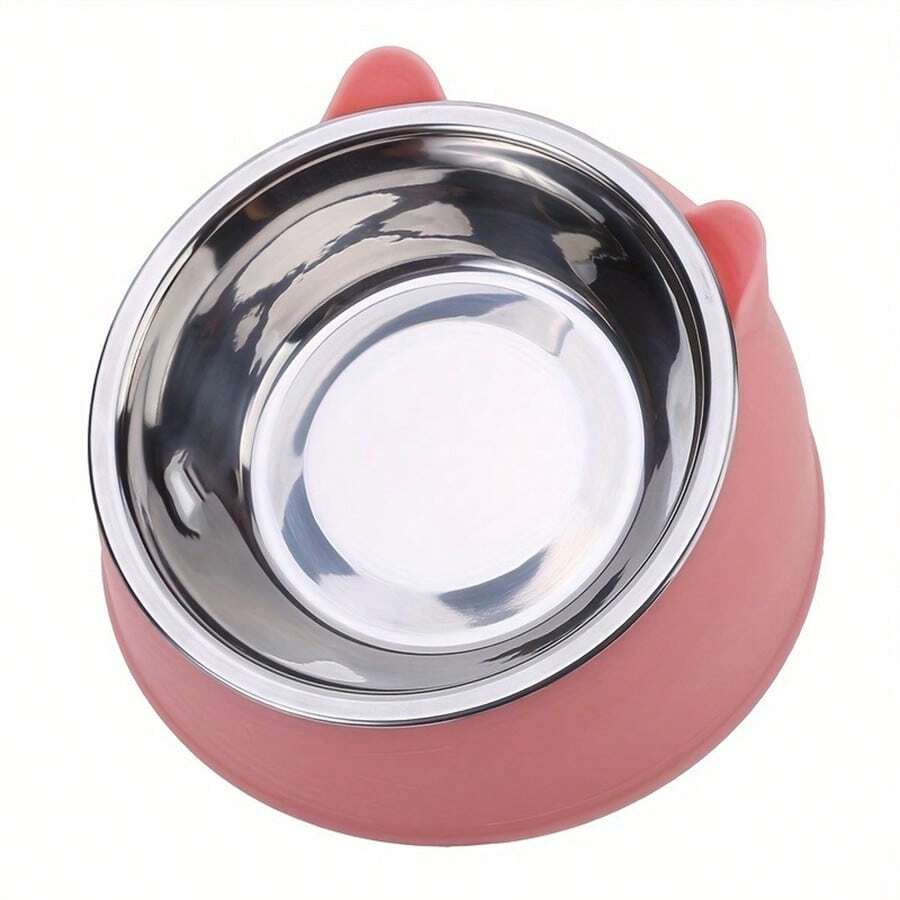 Elevated Stainless Steel Cat Bowl – 2‑in‑1 Inclined Food & Water Dish with Cute Ear Stand