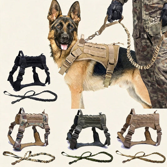 Tactical Dog Harness & Leash Set with Handle for Training & Walking