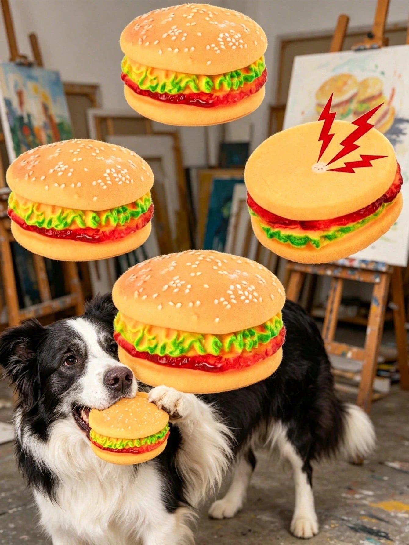 Hamburger Squeaky Dog Toy | Durable Plush Chew Toy for Dental Care & Training