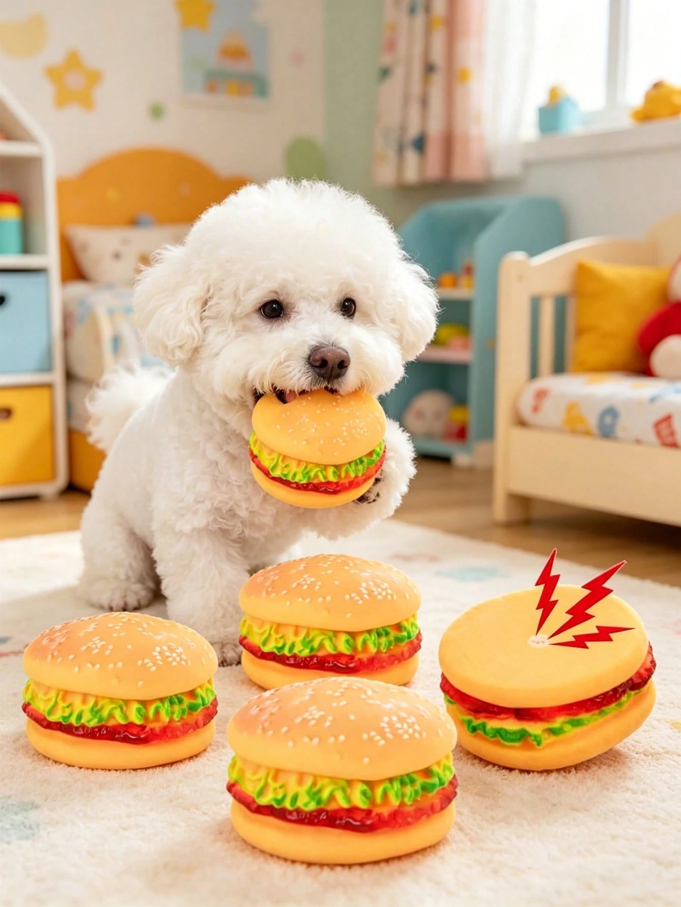 Hamburger Squeaky Dog Toy | Durable Plush Chew Toy for Dental Care & Training