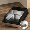 Stainless Steel Semi-Enclosed Cat Litter Box with Scoop