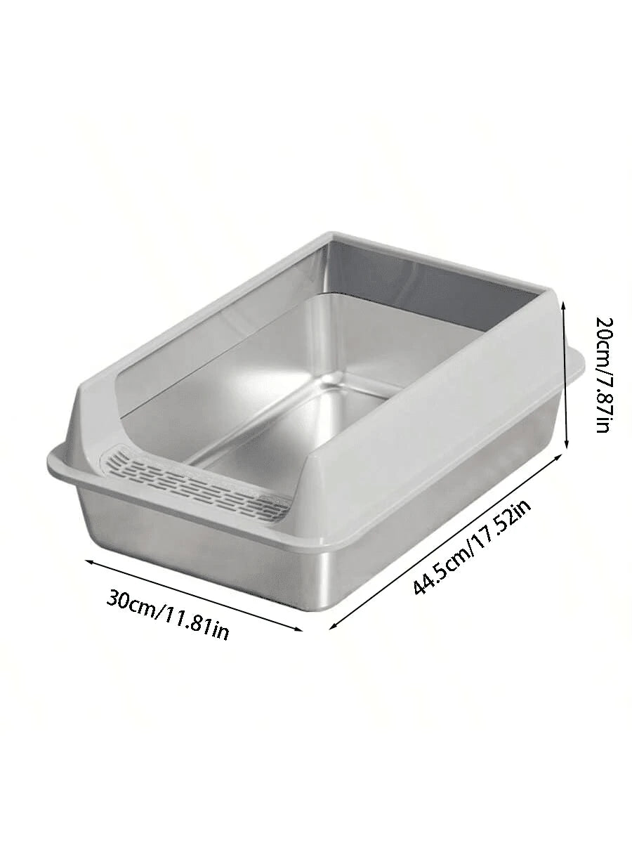 Stainless Steel Semi-Enclosed Cat Litter Box with Scoop