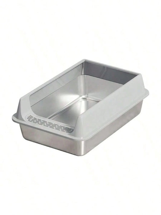 Stainless Steel Semi-Enclosed Cat Litter Box with Scoop
