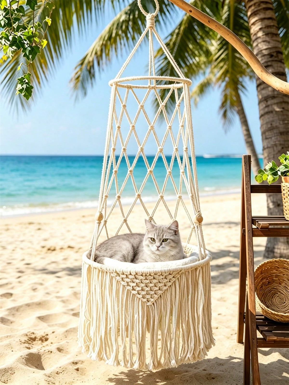 Bohemian Cat Hammock Bed – Handmade Hanging Swing for Cats & Dogs | All Seasons