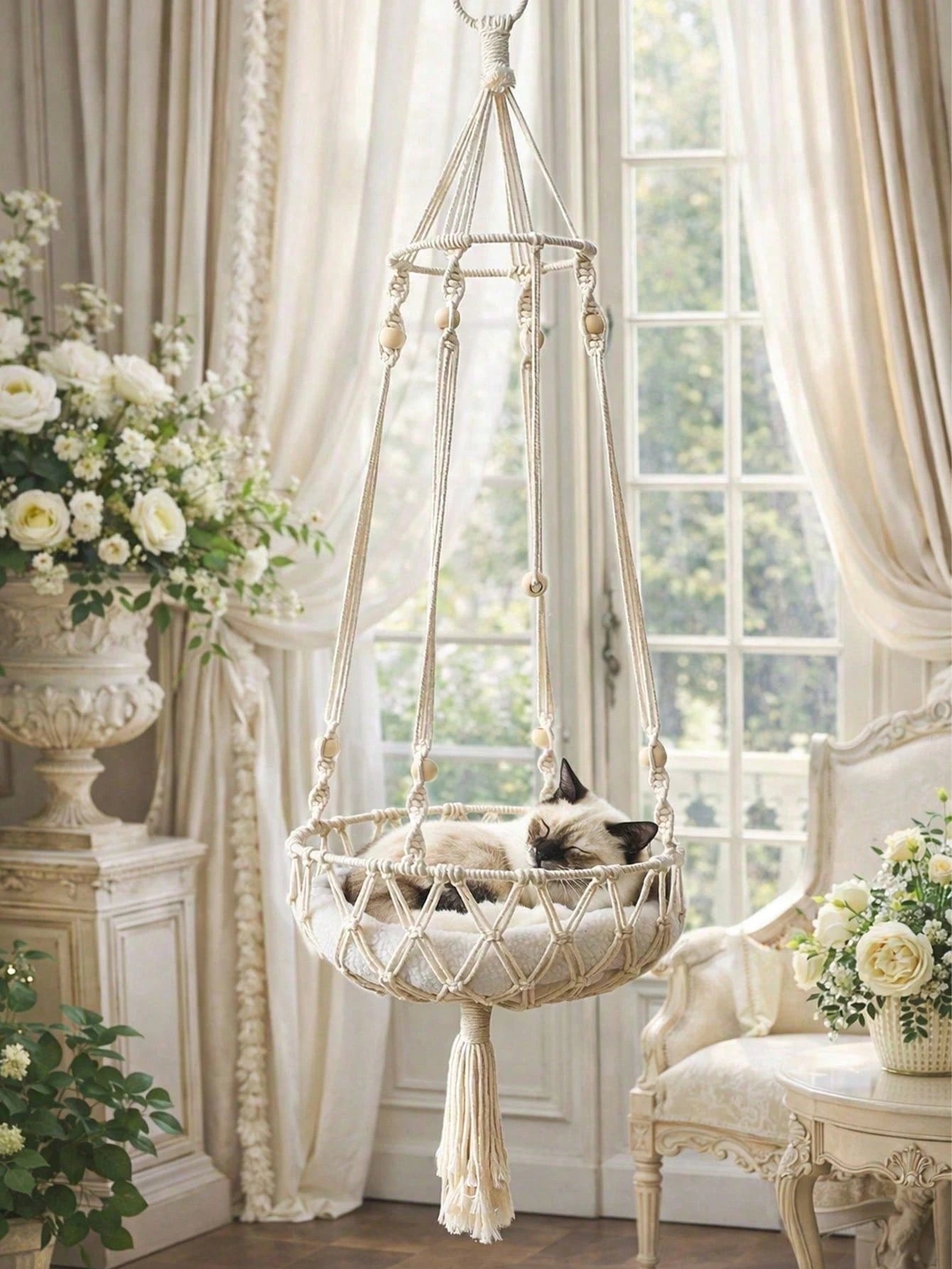 Bohemian Cat Hammock Bed – Handmade Hanging Swing for Cats & Dogs | All Seasons