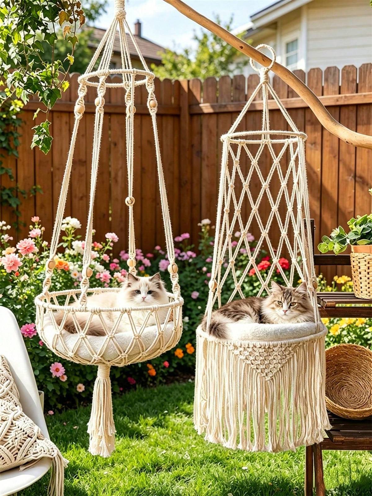Bohemian Cat Hammock Bed – Handmade Hanging Swing for Cats & Dogs | All Seasons