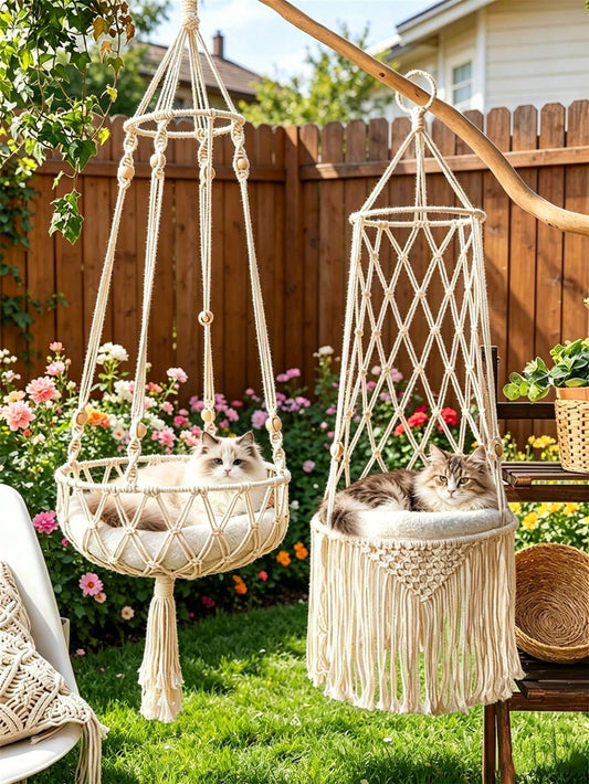Bohemian Cat Hammock Bed – Handmade Hanging Swing for Cats & Dogs | All Seasons
