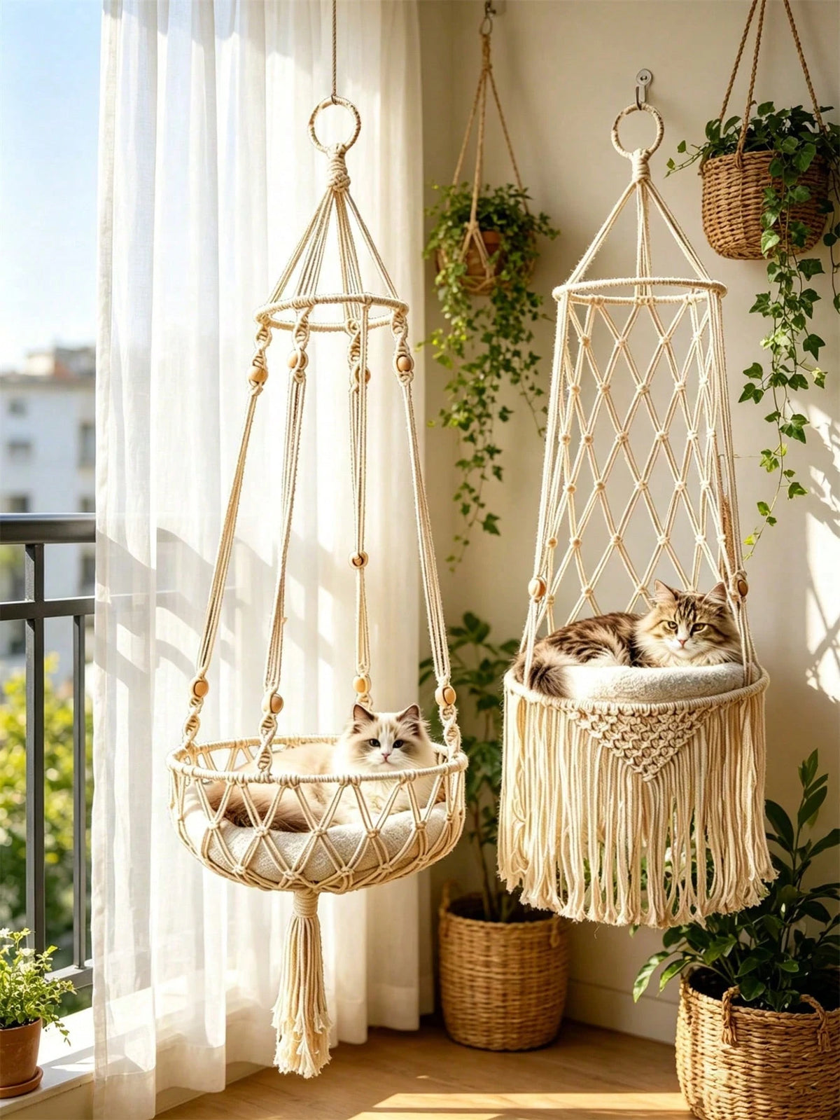 Bohemian Cat Hammock Bed – Handmade Hanging Swing for Cats & Dogs | All Seasons