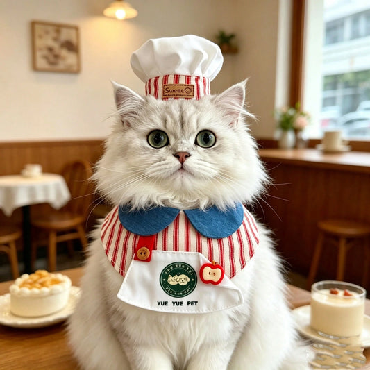 Cute Cat & Dog Barista Apron Collar & Chef Hat Set