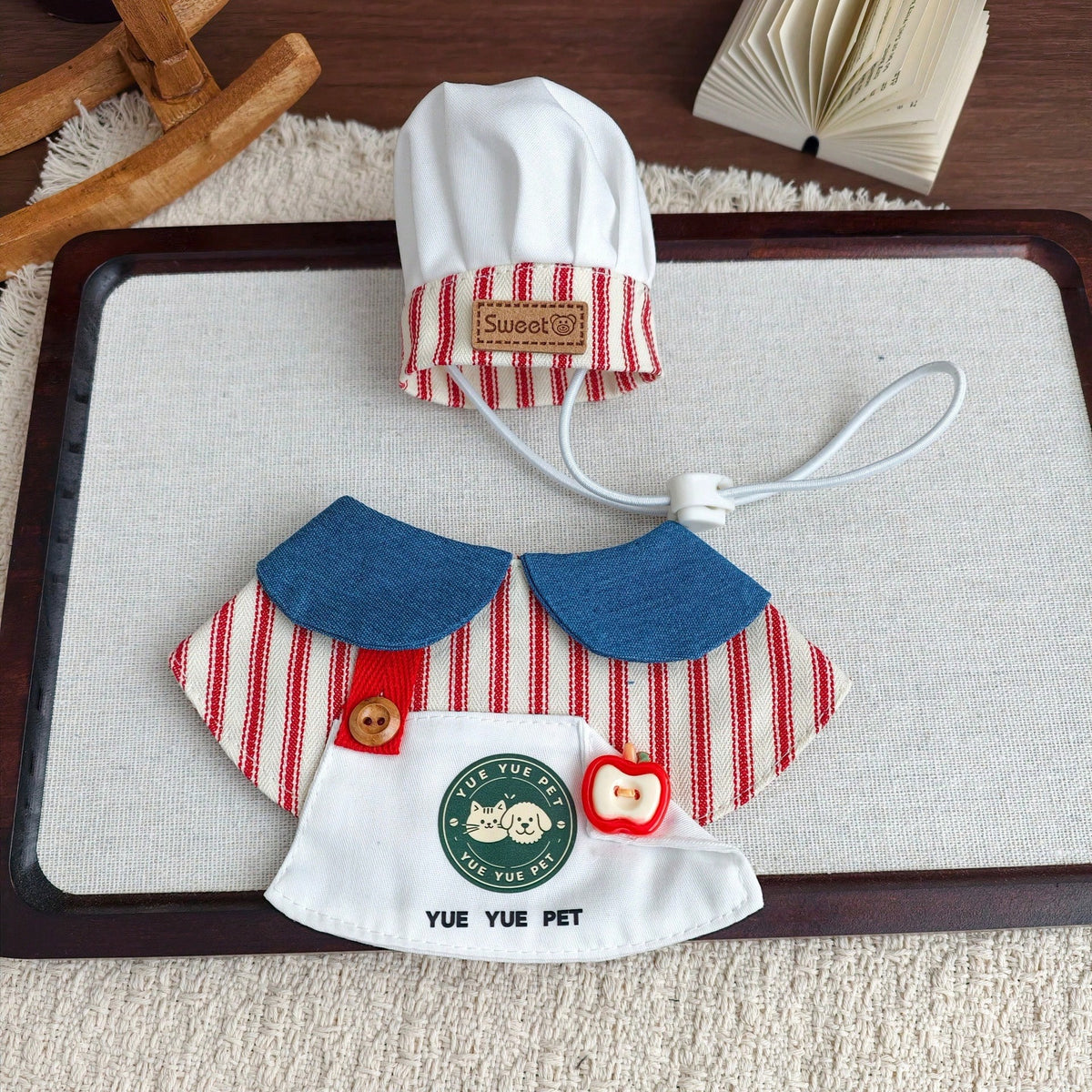 Cute Cat & Dog Barista Apron Collar & Chef Hat Set