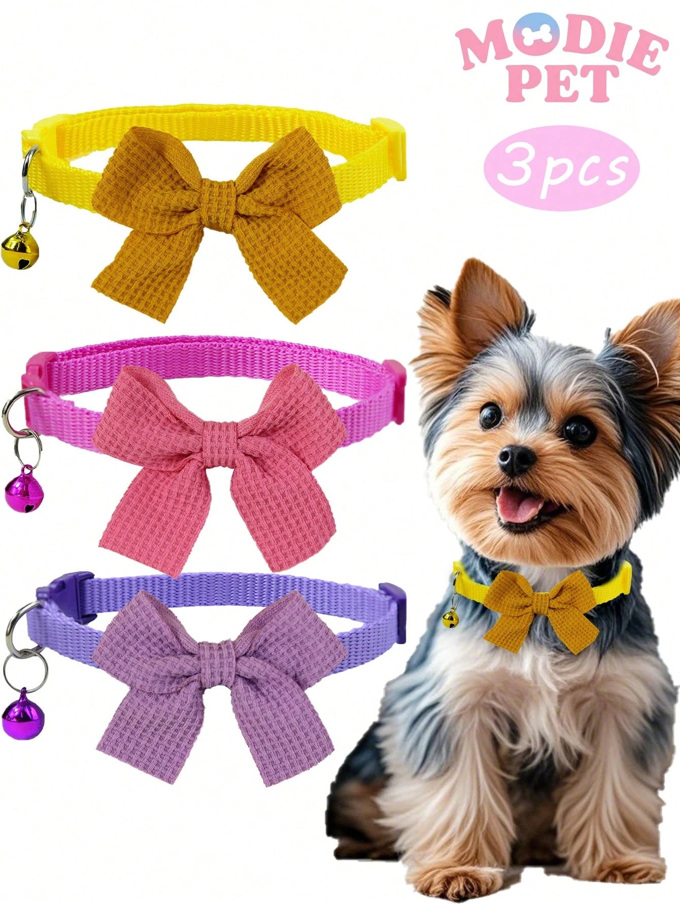 3pcs Adjustable Plaid Bow Tie Pet Collars – Stylish Daily Wear for Dogs & Cats