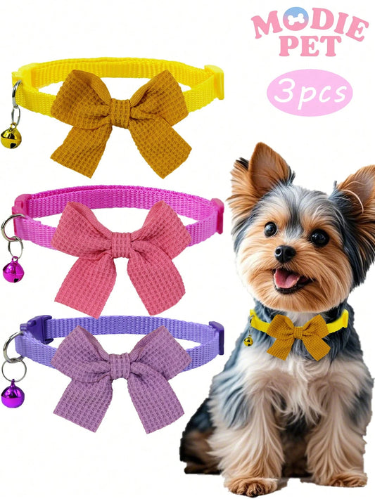 3pcs Adjustable Plaid Bow Tie Pet Collars – Stylish Daily Wear for Dogs & Cats