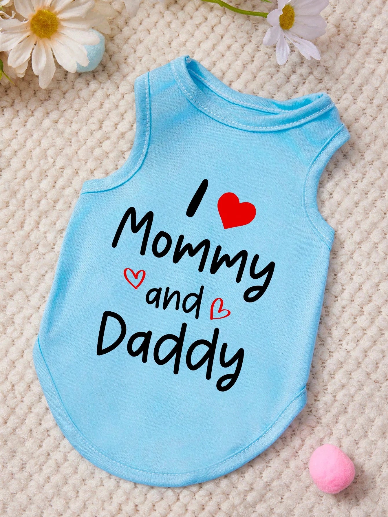 Blue Pet Tank Top for Cats & Dogs | MOM Letter Print