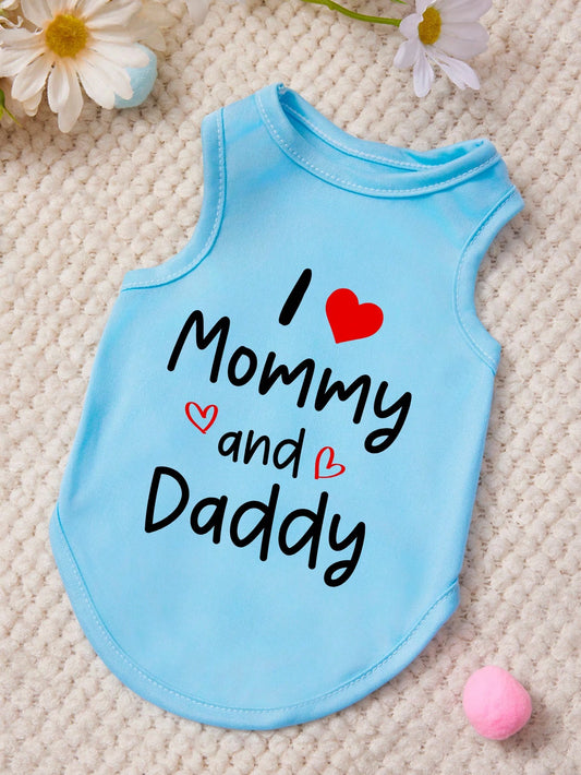 Blue Pet Tank Top for Cats & Dogs | MOM Letter Print