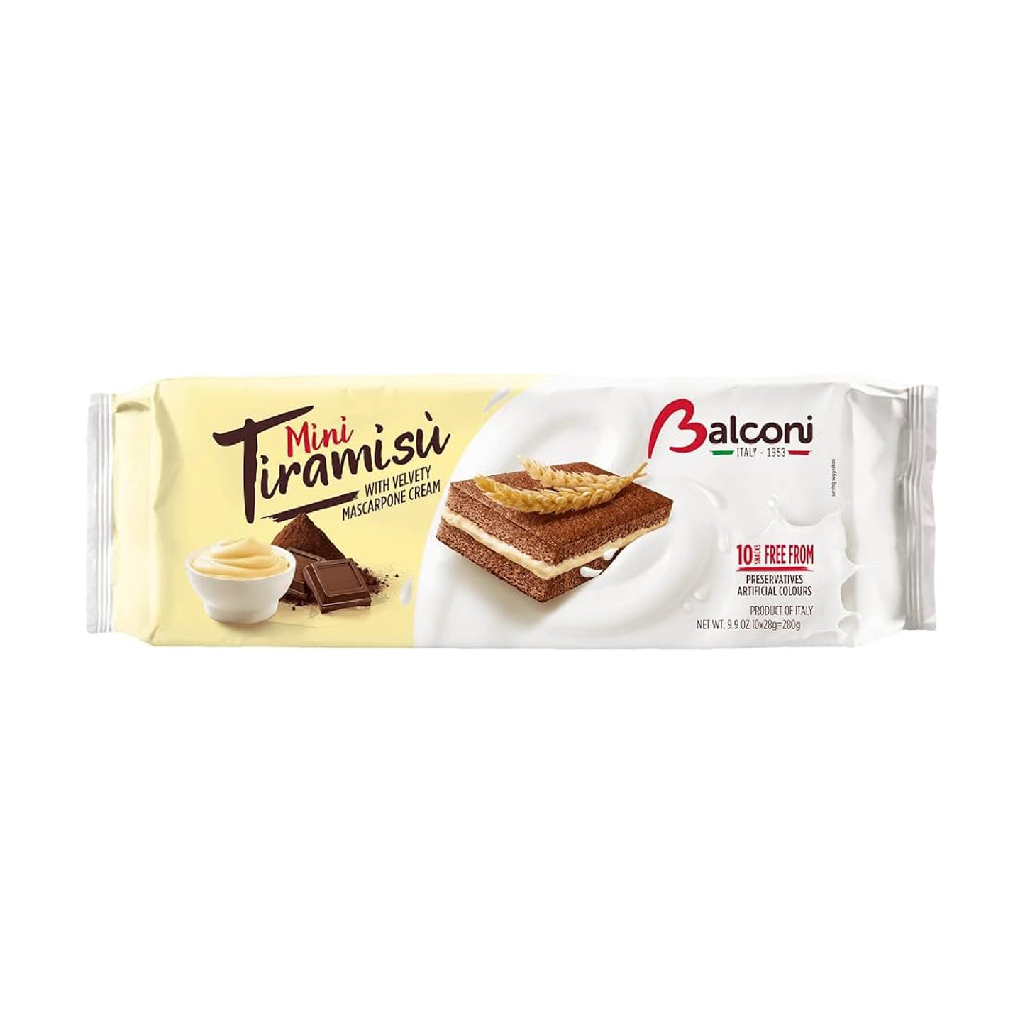 BALCONI Mini Rolls: Tiramisu Cake Filled with Chocolate & Mascarpone Cream (30g) - 10 Pieces per box