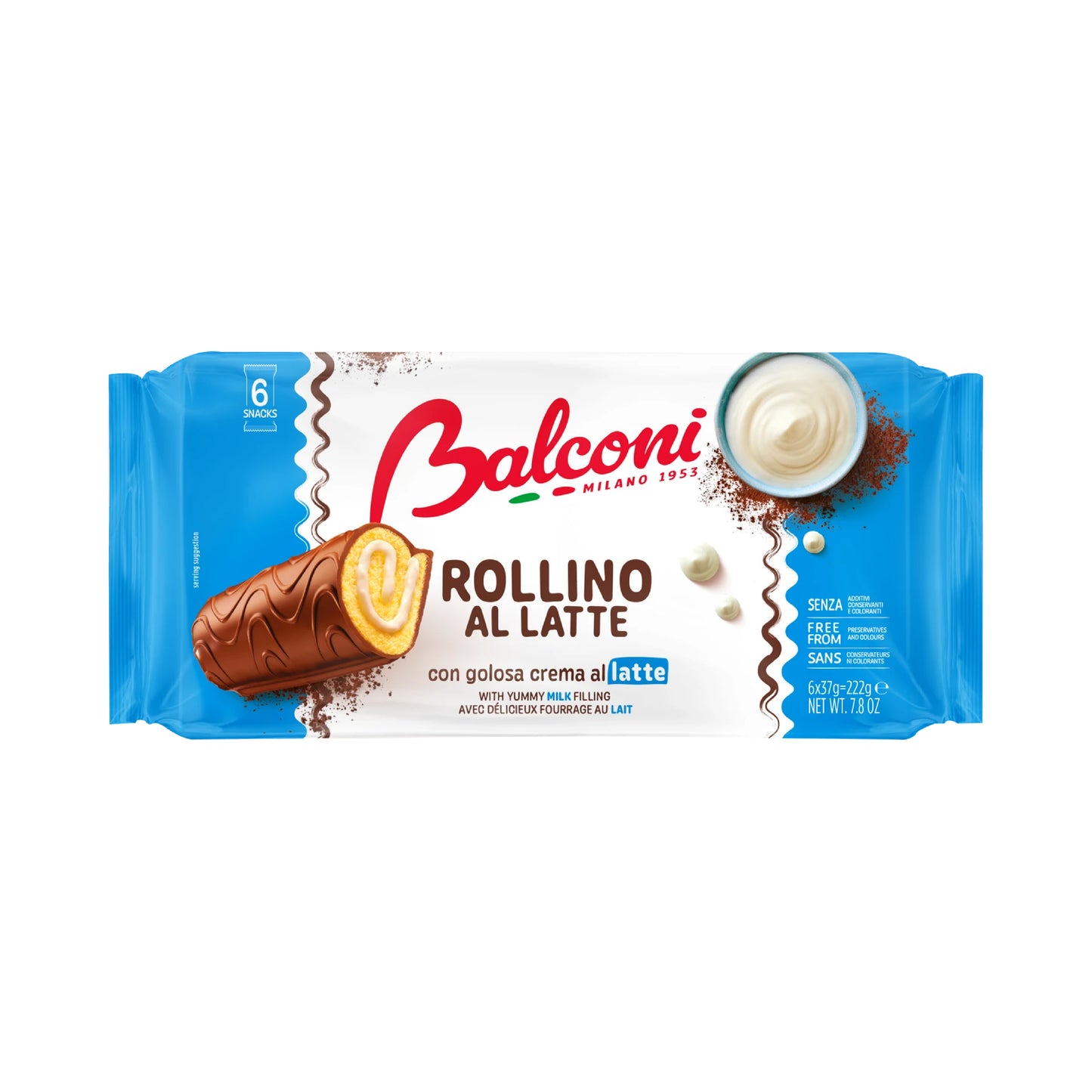 BALCONI Rollino: Rolled Vanilla Cake with Milk Filling (37g) - 6 Pieces per box