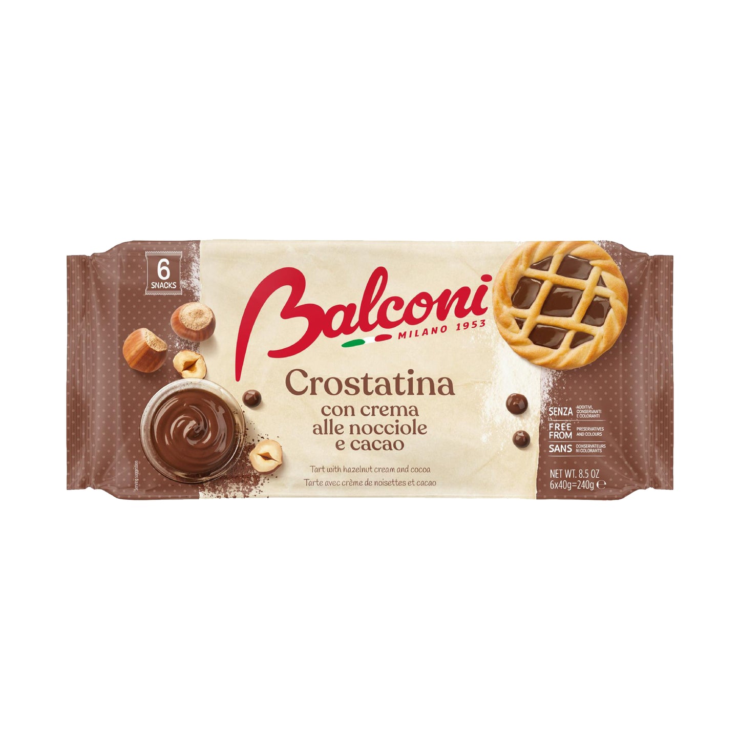 BALCONI Crostatina: Tartlets with Hazelnut and Cocoa Cream (40g) - 6 Pieces per box