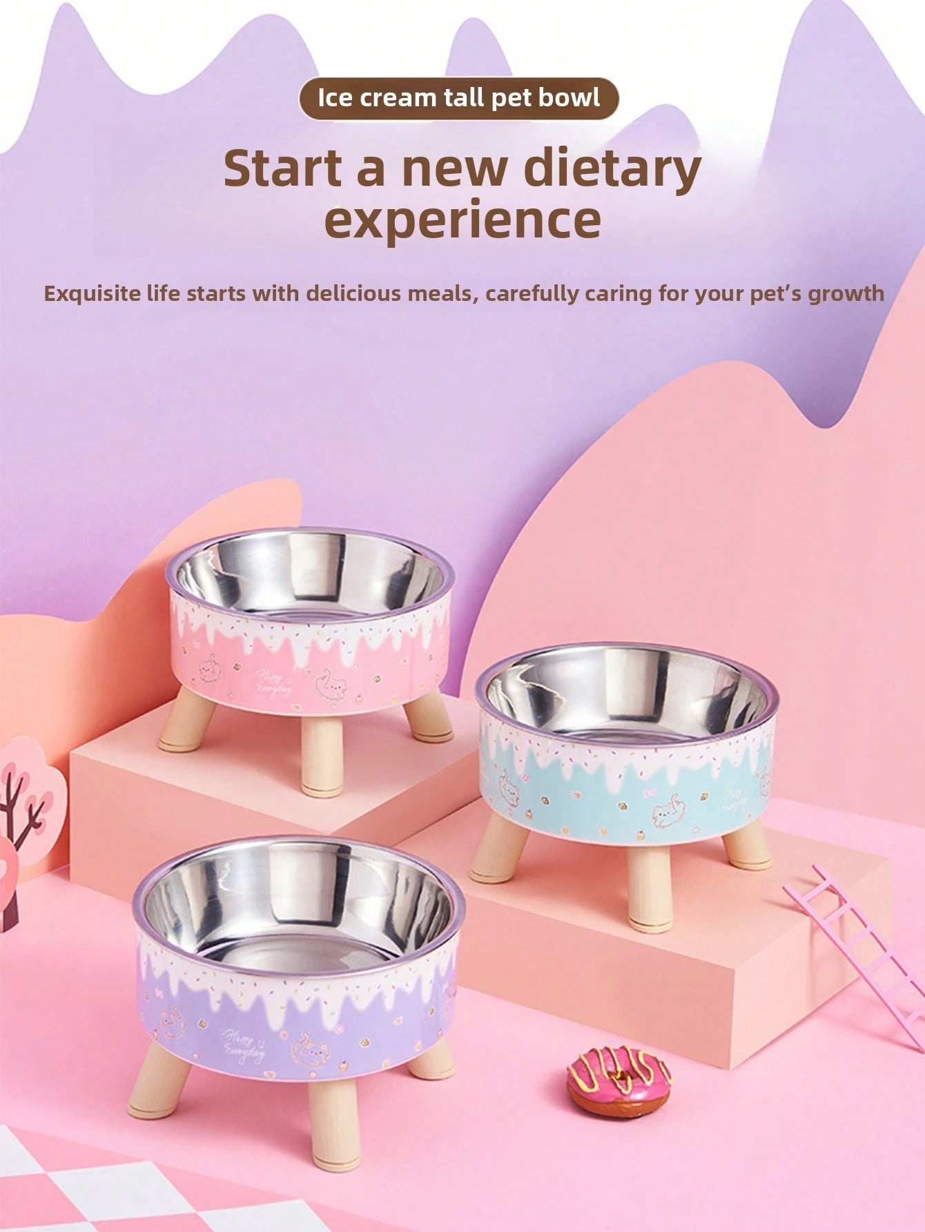 Elevated Stainless Steel Pet Bowl – Anti‑Spill Cat Feeding & Water Dish with Neck Protection
