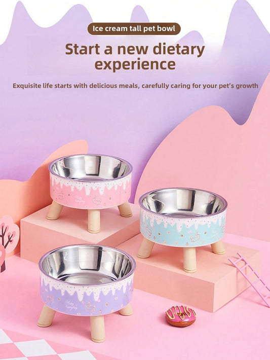 Elevated Stainless Steel Pet Bowl – Anti‑Spill Cat Feeding & Water Dish with Neck Protection