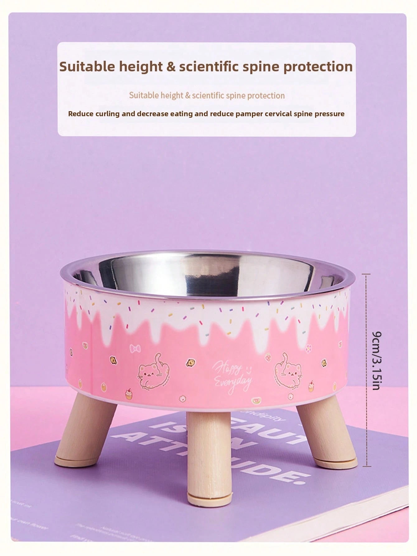 Elevated Stainless Steel Pet Bowl – Anti‑Spill Cat Feeding & Water Dish with Neck Protection