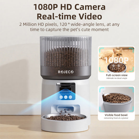 ROJECO Automatic Pet Feeder with 1080P Camera & WiFi  (No Adapter)