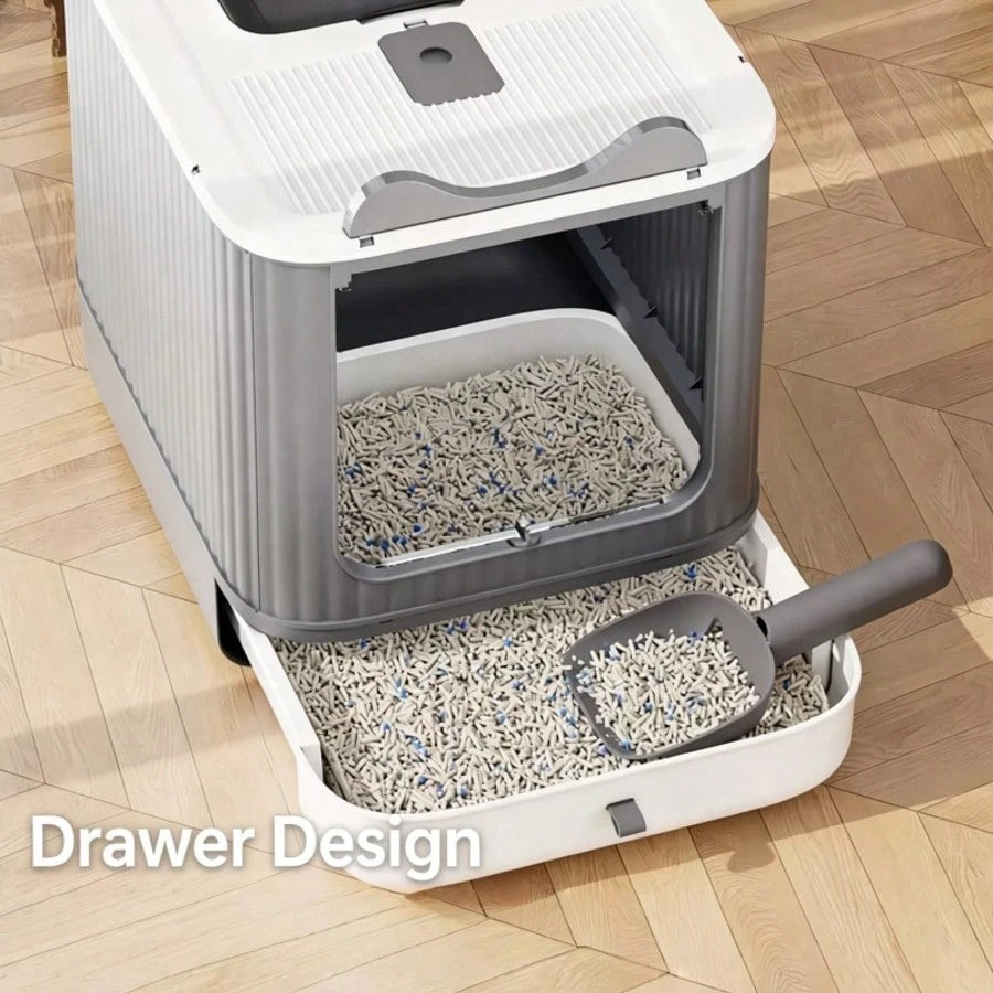 Enclosed Dual Door Cat Litter Box with Scoop | Odor Control Litter Tray