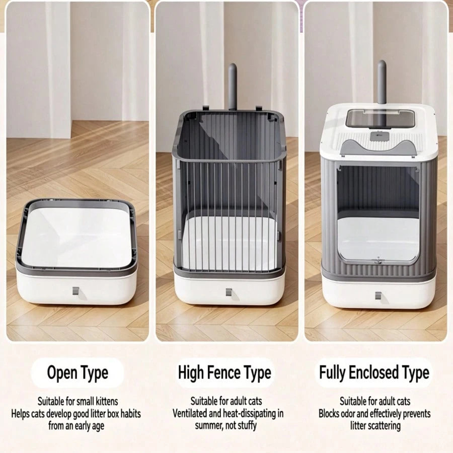 Enclosed Dual Door Cat Litter Box with Scoop | Odor Control Litter Tray