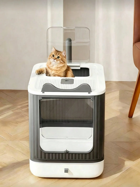 Enclosed Dual Door Cat Litter Box with Scoop | Odor Control Litter Tray