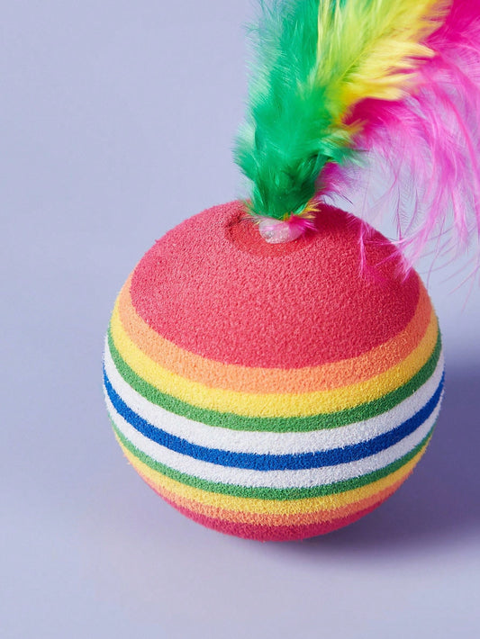 Interactive Rainbow Feather Cat Balls | Colorful Cat Toy (Set of 6 Pieces)