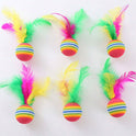 Interactive Rainbow Feather Cat Balls | Colorful Cat Toy (Set of 6 Pieces)