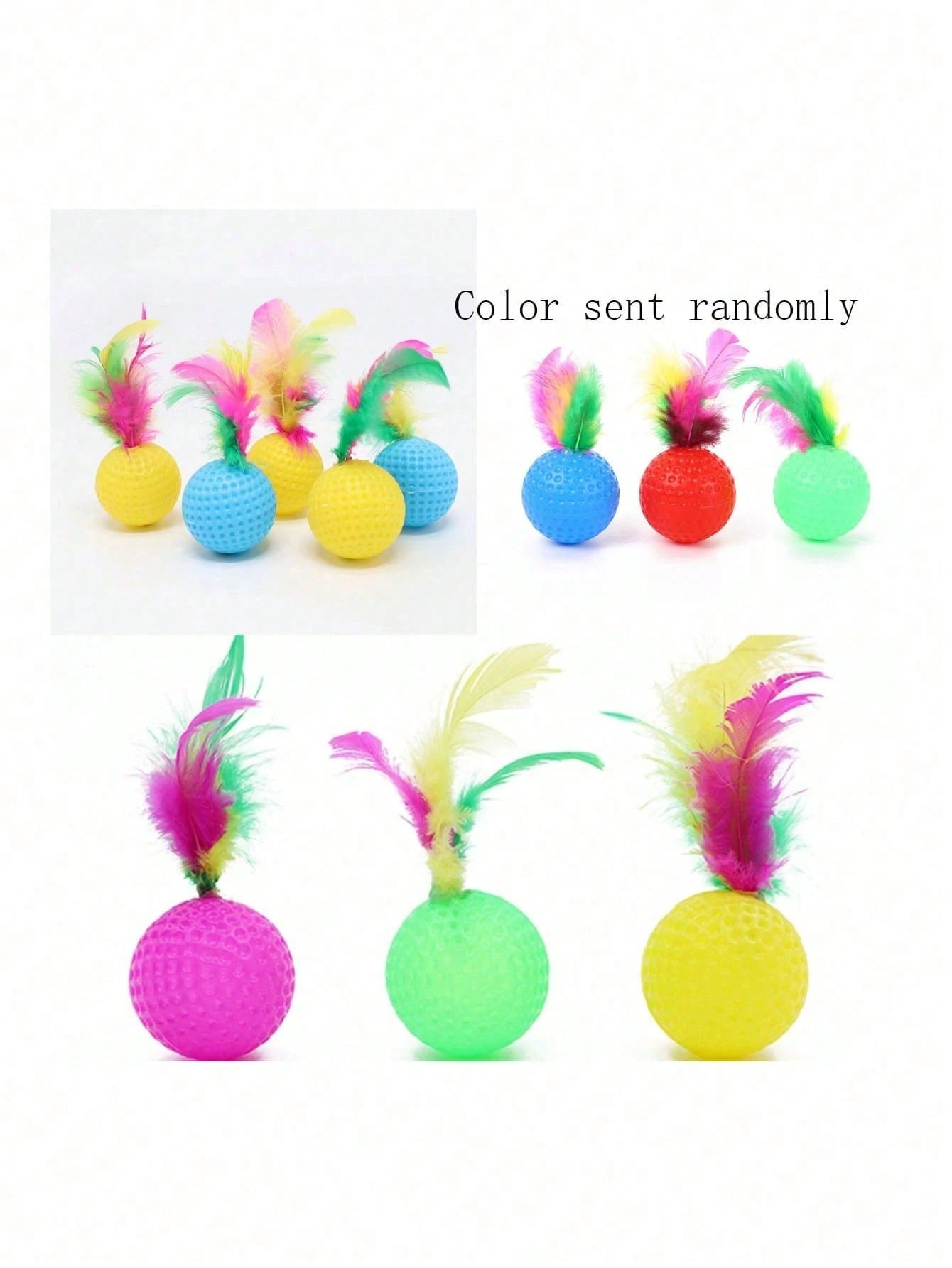 Interactive Rainbow Feather Cat Balls | Colorful Cat Toy (Set of 6 Pieces)