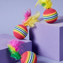 Interactive Rainbow Feather Cat Balls | Colorful Cat Toy (Set of 6 Pieces)