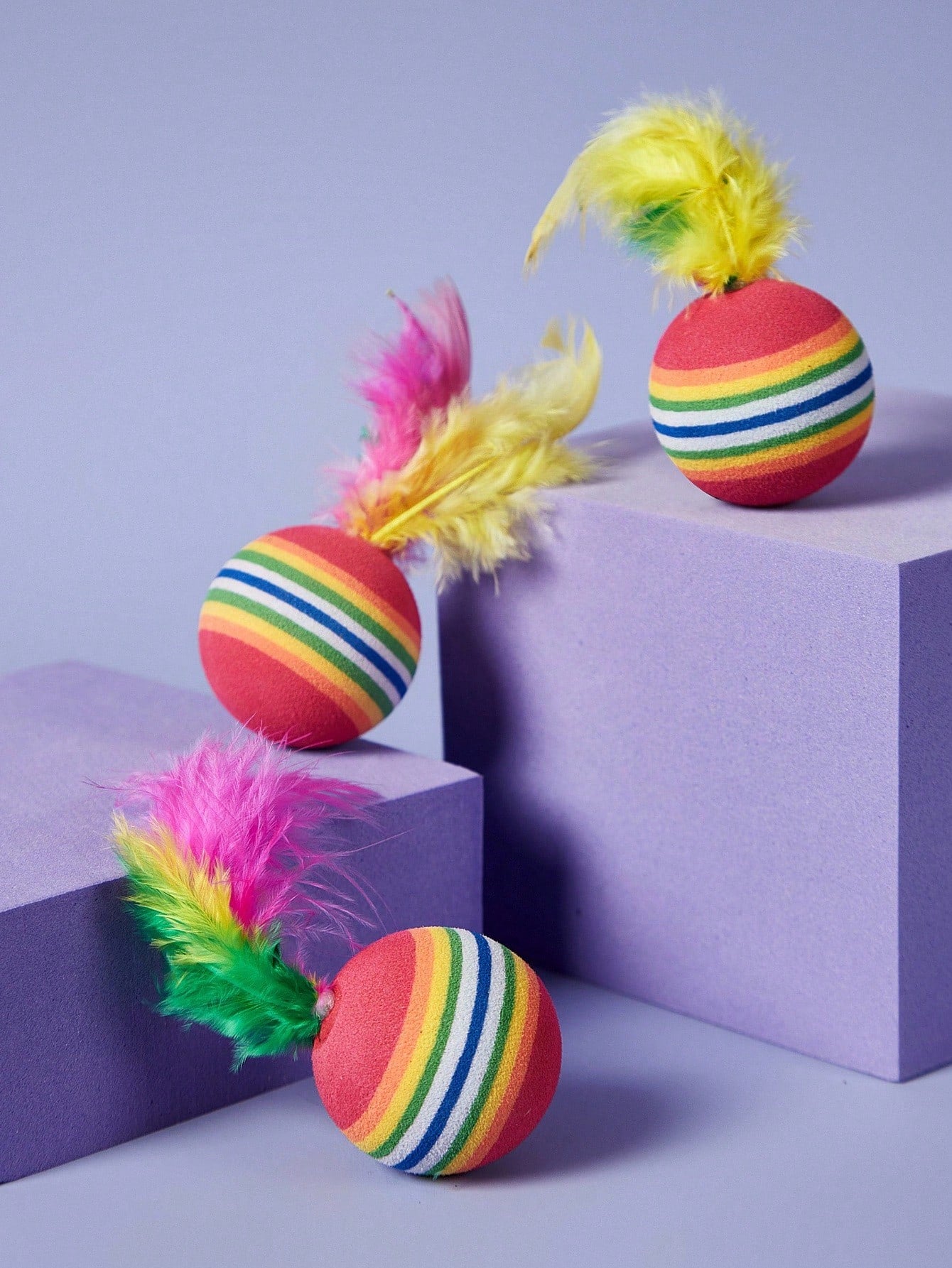 Interactive Rainbow Feather Cat Balls | Colorful Cat Toy (Set of 6 Pieces)