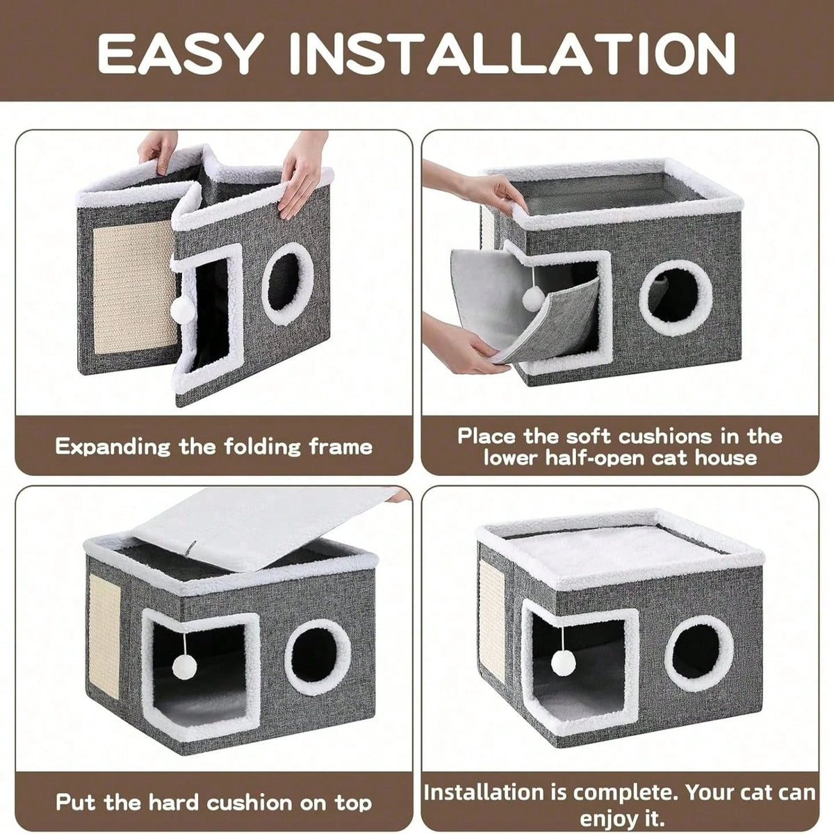 Luxury Cat Bed House | Foldable 2-Layer Sisal Cat Mansion