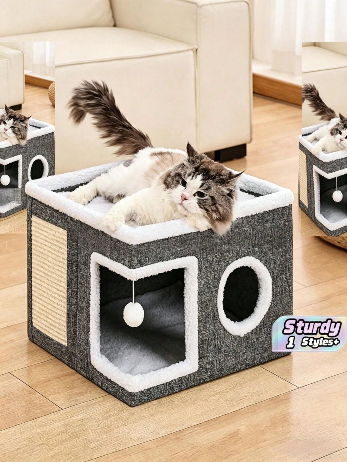 Luxury Cat Bed House | Foldable 2-Layer Sisal Cat Mansion