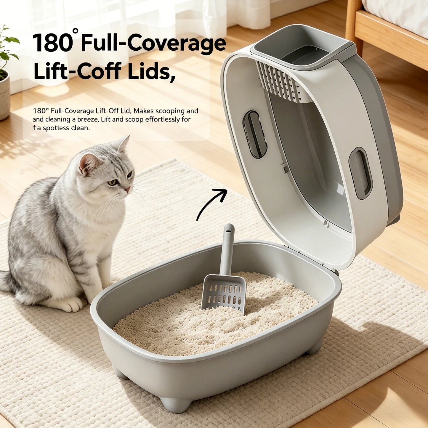 Cat Litter Box with Lid & Scoop | Odor Control, Easy to Clean