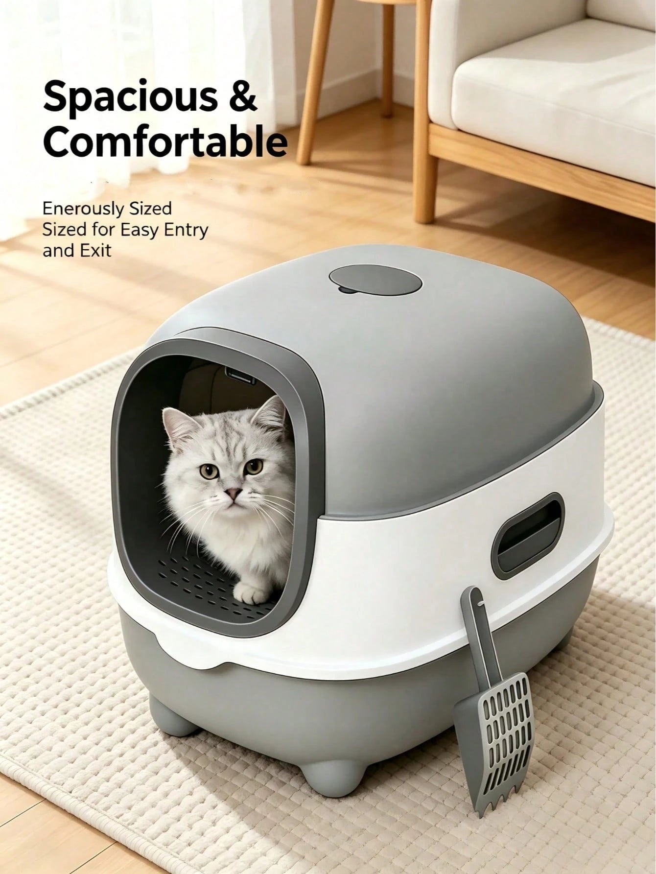 Cat Litter Box with Lid & Scoop | Odor Control, Easy to Clean