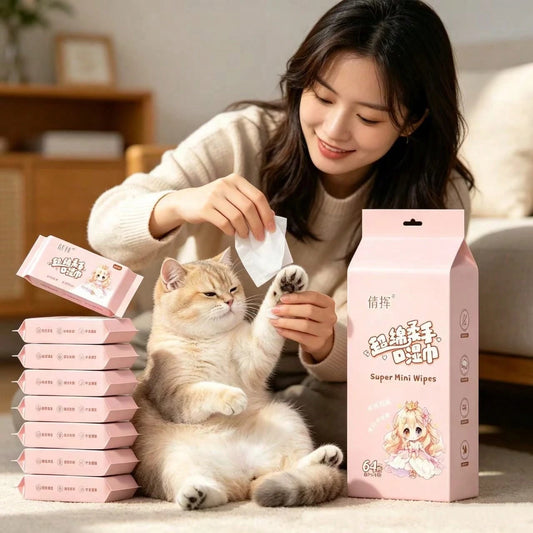 Portable Pet Cleaning Wipes | Pocket-Sized Wet Wipes for Cats & Dogs (8 Packs - 64 Pieces)