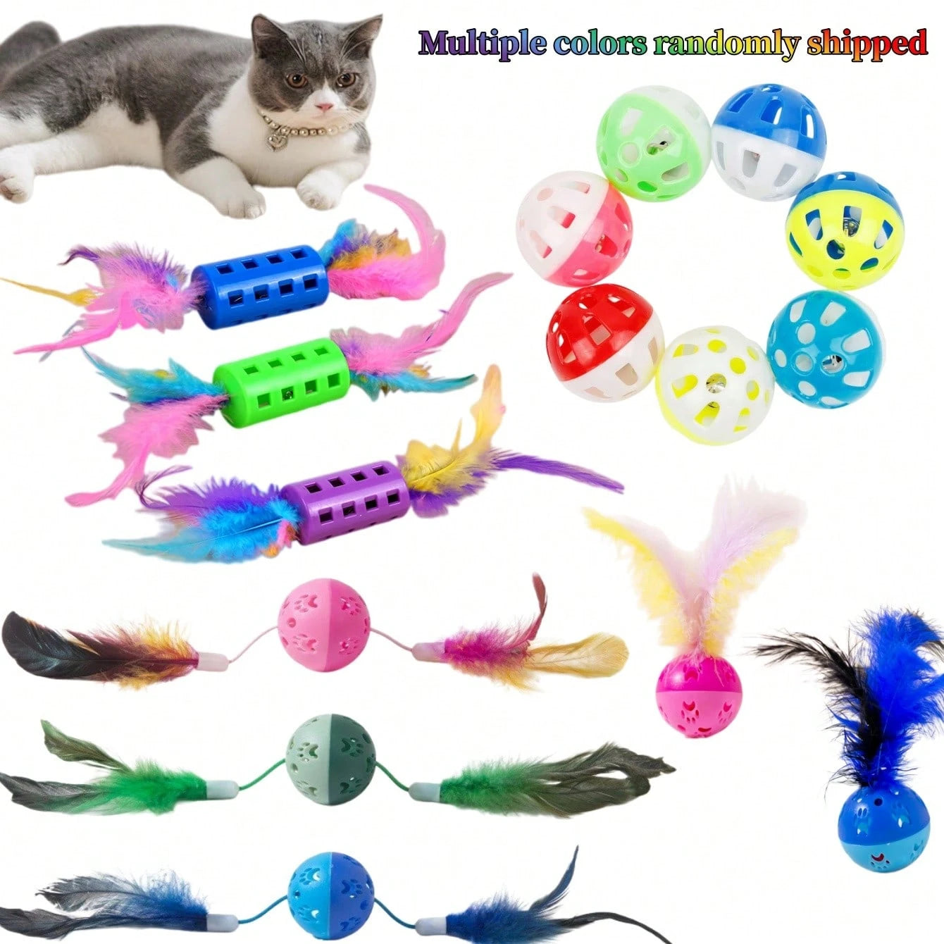 8PCS Cat Feather Ball Toy Set | Interactive Chase Toys for Indoor Cats