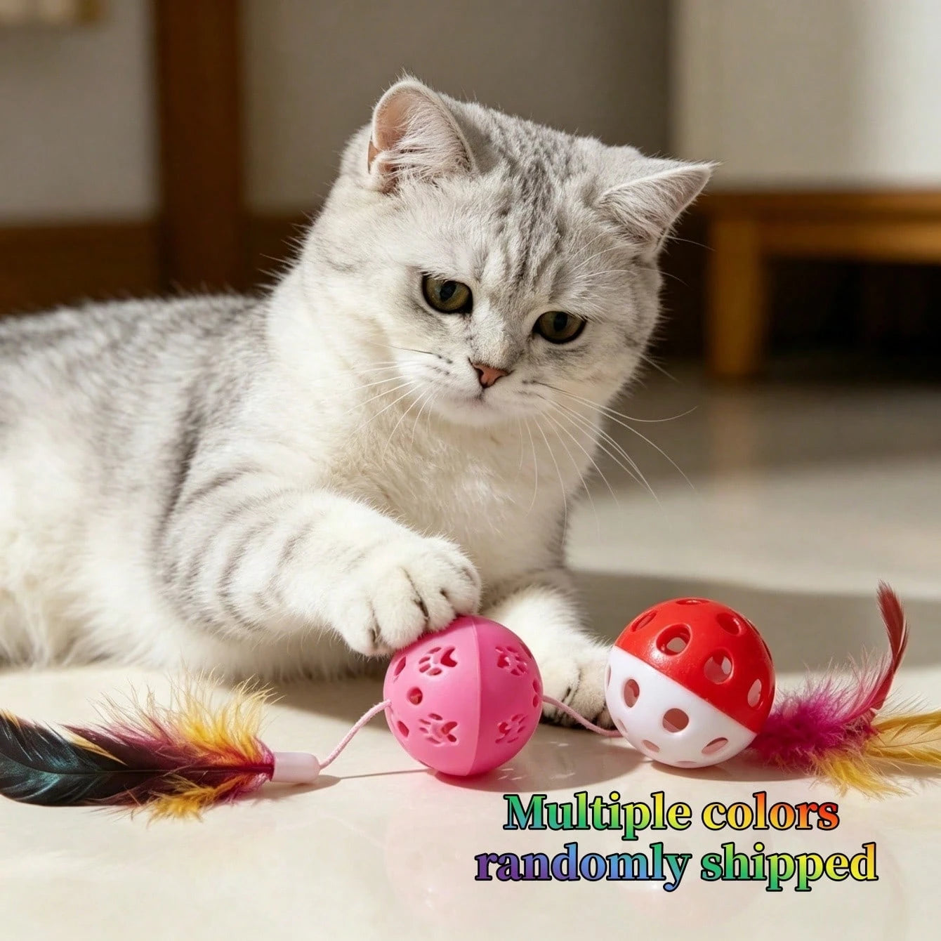 8PCS Cat Feather Ball Toy Set | Interactive Chase Toys for Indoor Cats