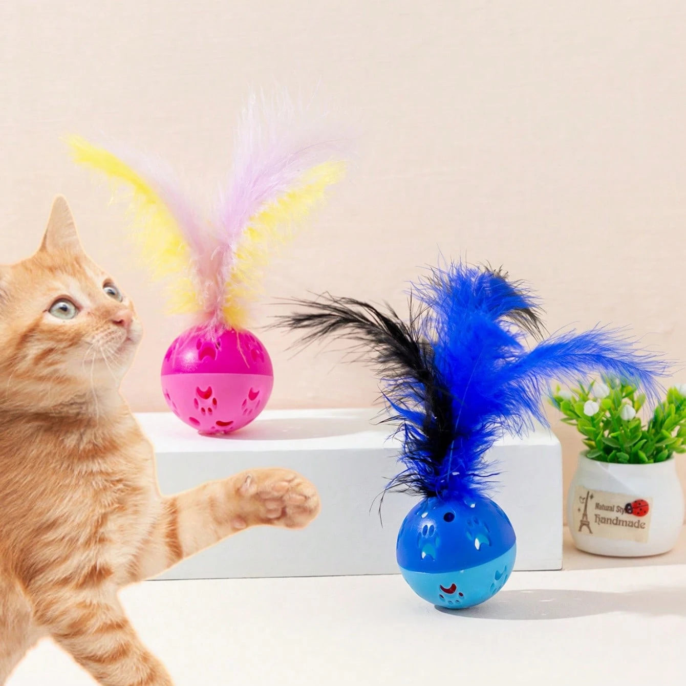 8PCS Cat Feather Ball Toy Set | Interactive Chase Toys for Indoor Cats