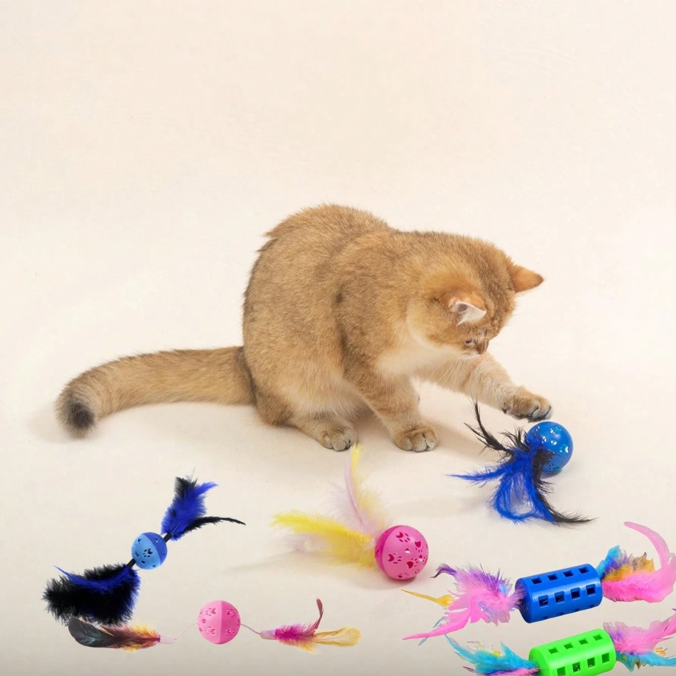 8PCS Cat Feather Ball Toy Set | Interactive Chase Toys for Indoor Cats