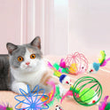8PCS Cat Feather Ball Toy Set | Interactive Chase Toys for Indoor Cats