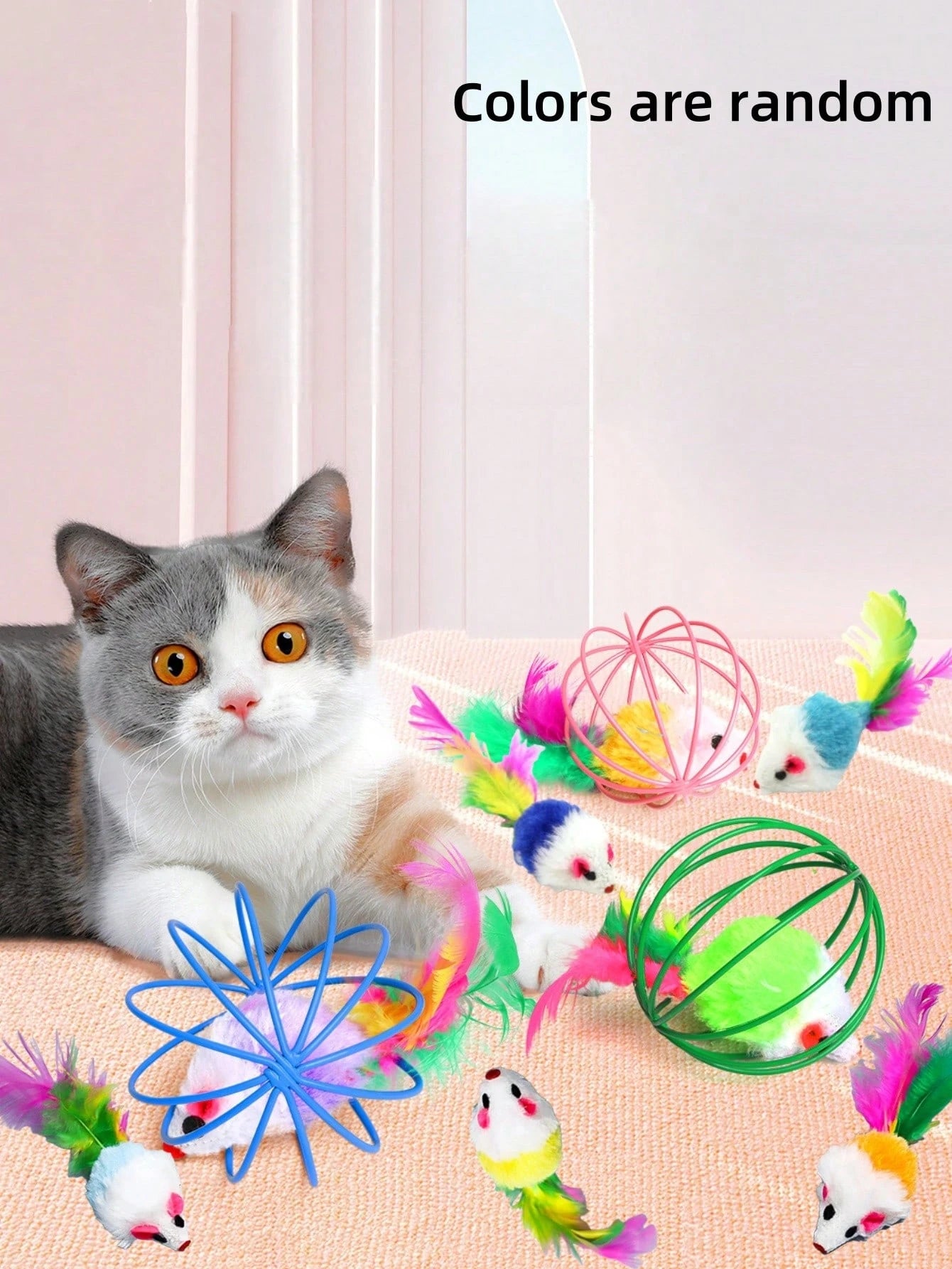 8PCS Cat Feather Ball Toy Set | Interactive Chase Toys for Indoor Cats