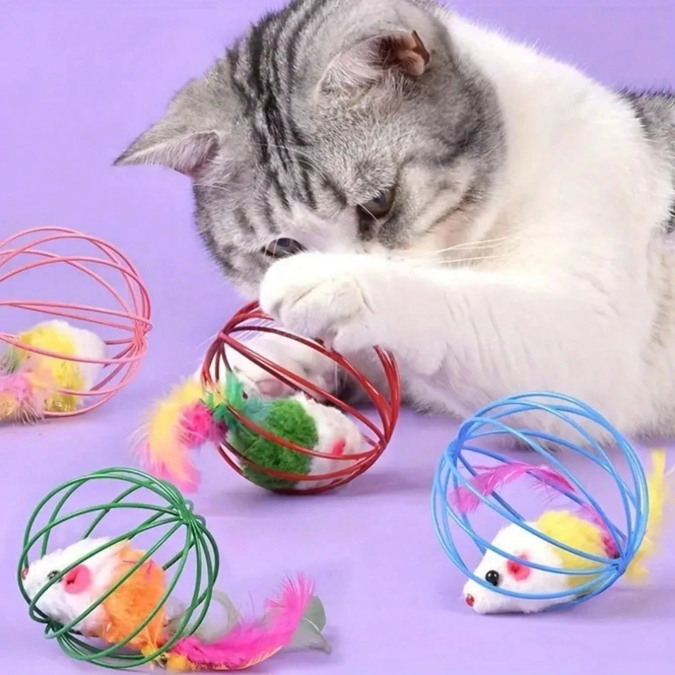 8PCS Cat Feather Ball Toy Set | Interactive Chase Toys for Indoor Cats