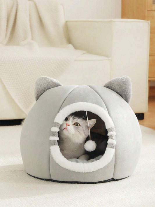 Washable Cat Cave Bed for Indoor Cats & Kittens | Soft Plush Pet House