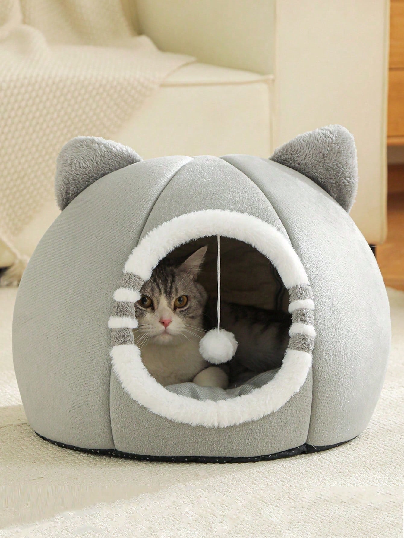 Washable Cat Cave Bed for Indoor Cats & Kittens | Soft Plush Pet House